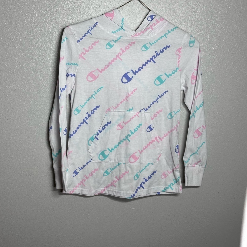 Champion Kids Girls Activewear White Hoodie Logo‎ longsleeve Shirt size M